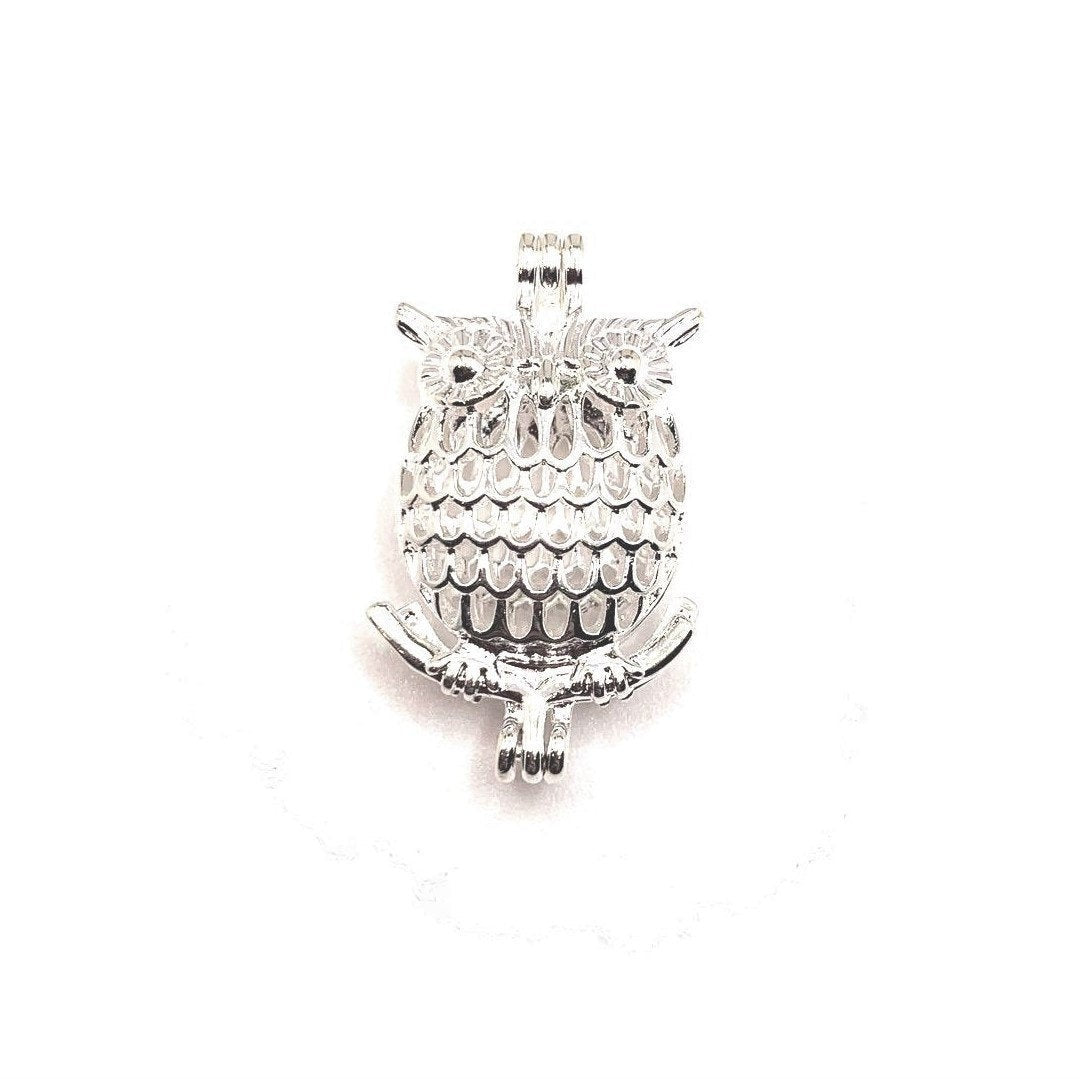 Silver Plated Owl Bead Diffuser Lockets, 17x28mm