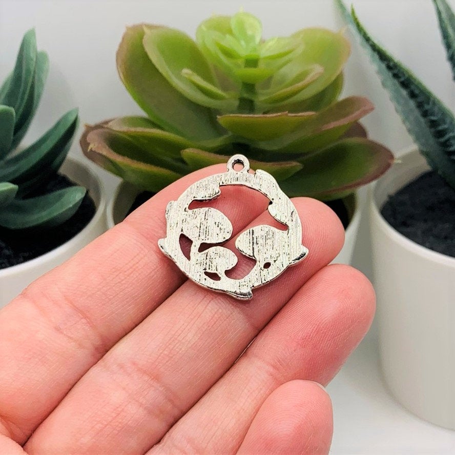 Silver Round Mushroom Charms, 26x25mm