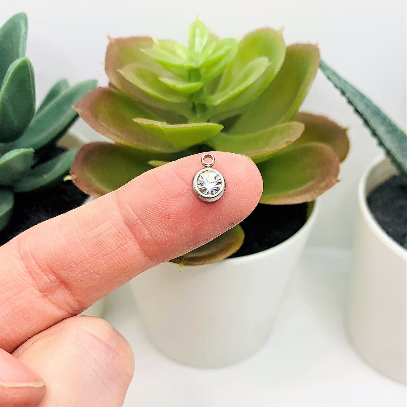 201 Stainless Steel, Clear Diamond April Birthstone Rhinestone Charms, 8x6mm