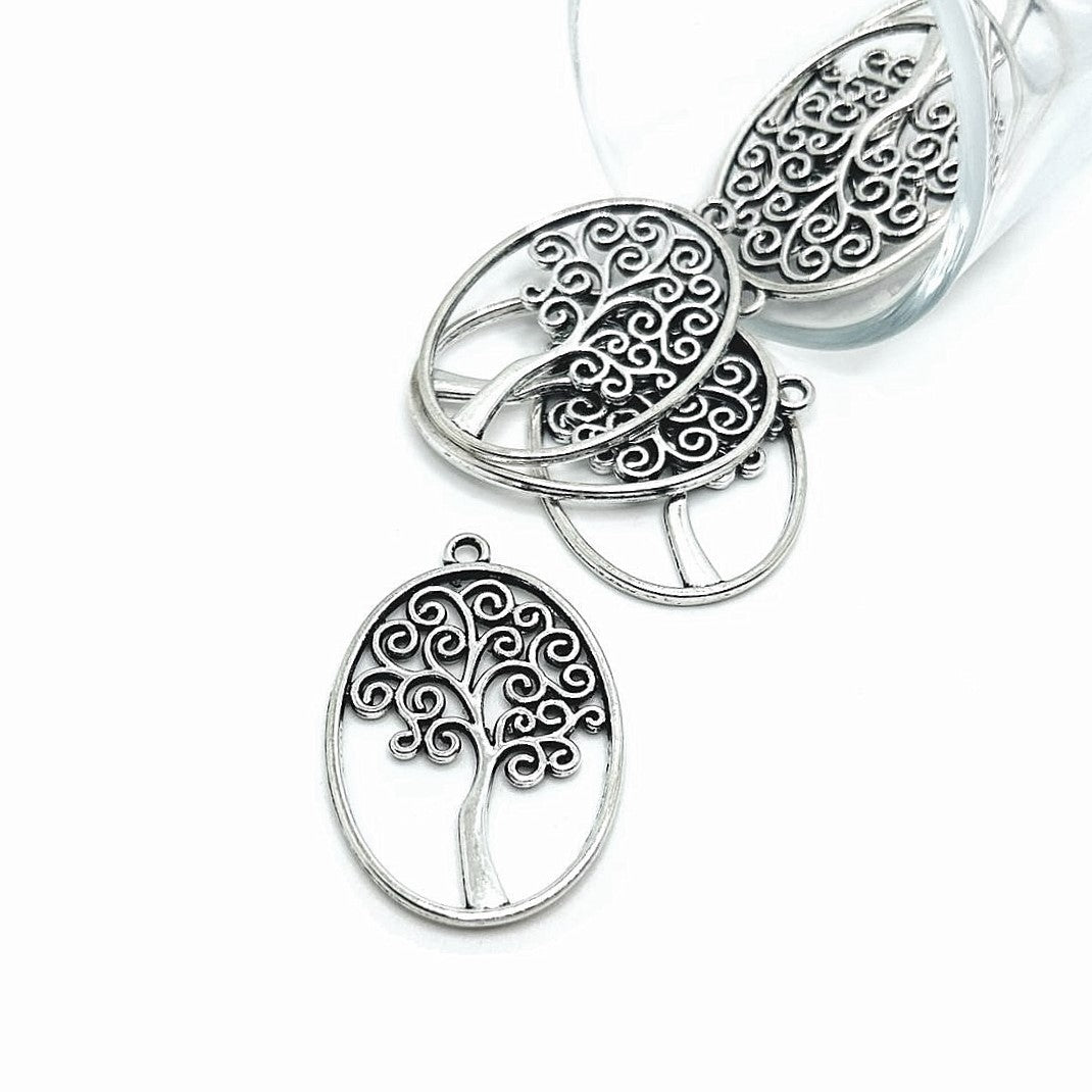 Silver Oval Tree of Life Pendants, 40x27mm