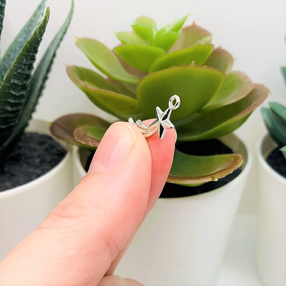 Antique Silver Shooting Star Charms, 17x8mm