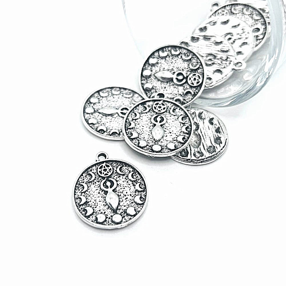 Antique Silver Goddess Pendant Charm with Moon Phases, 20x23mm