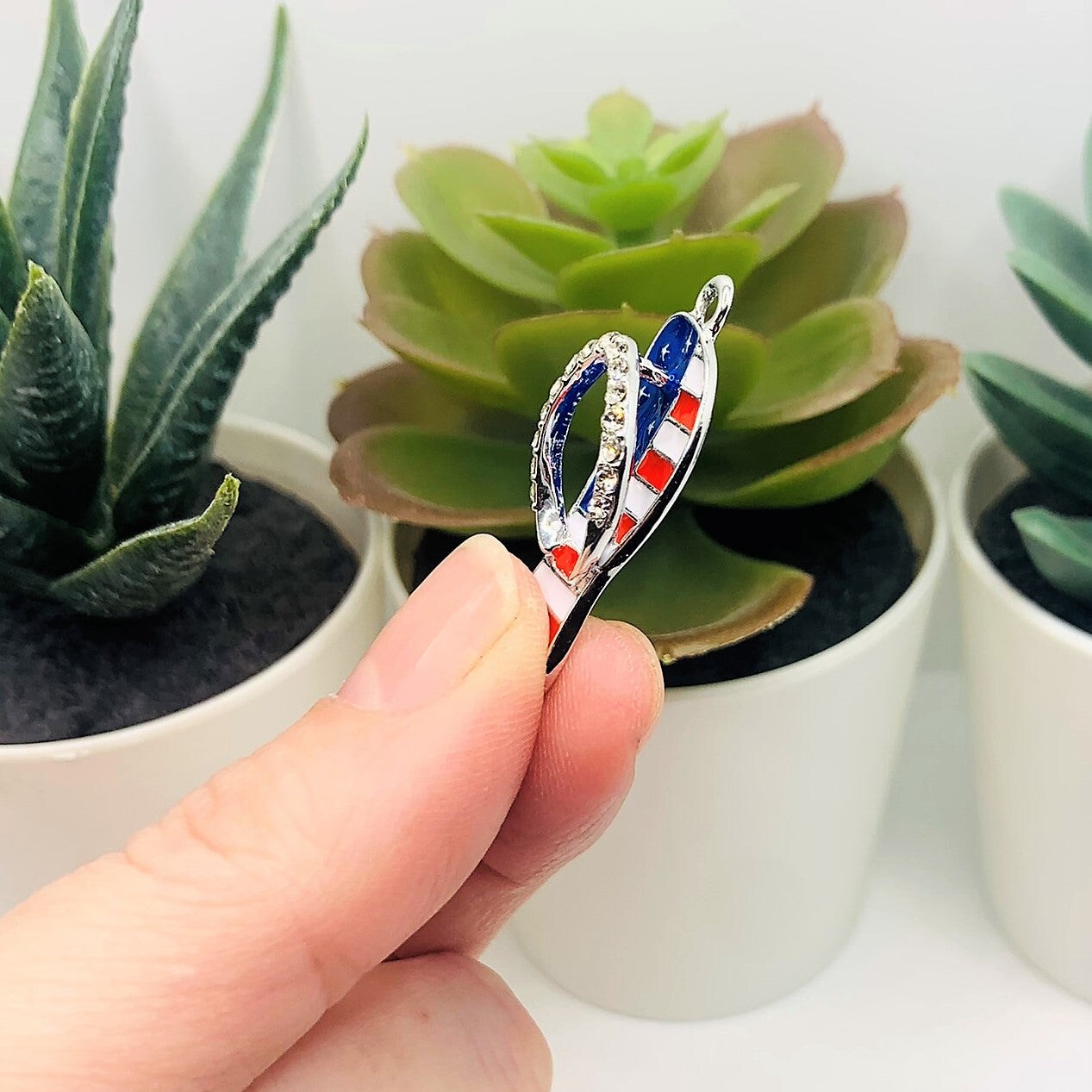 Red White and Blue Enamel Flip Flop Sandal 3D Charms with Rhinestones, 33x12mm