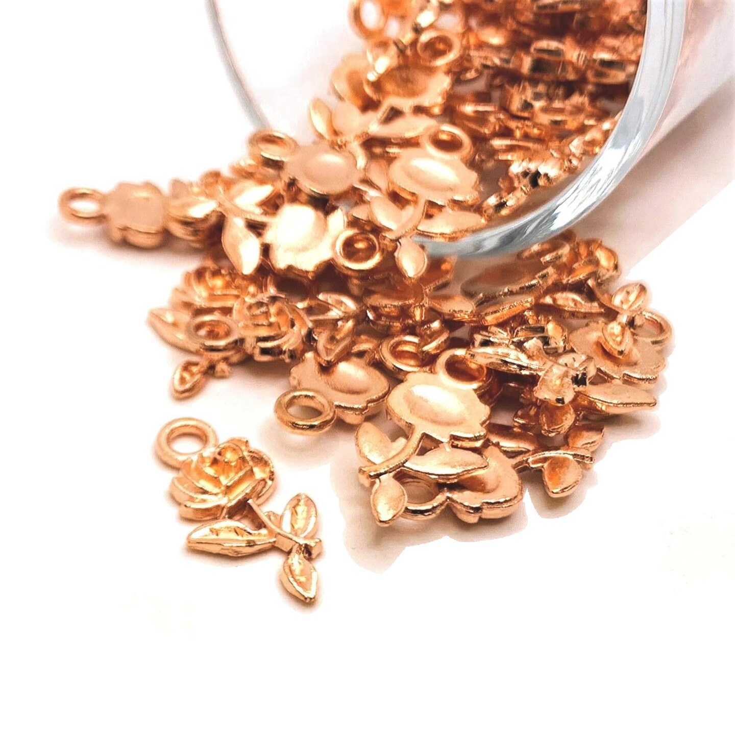 Small Rose Gold Rose Charms, 21x10mm