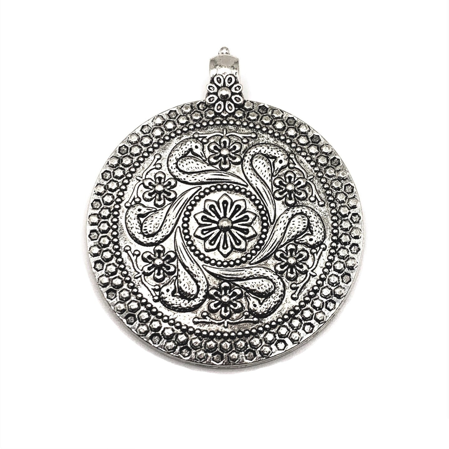 Large Silver Boho Pendant Charms, 71x59mm