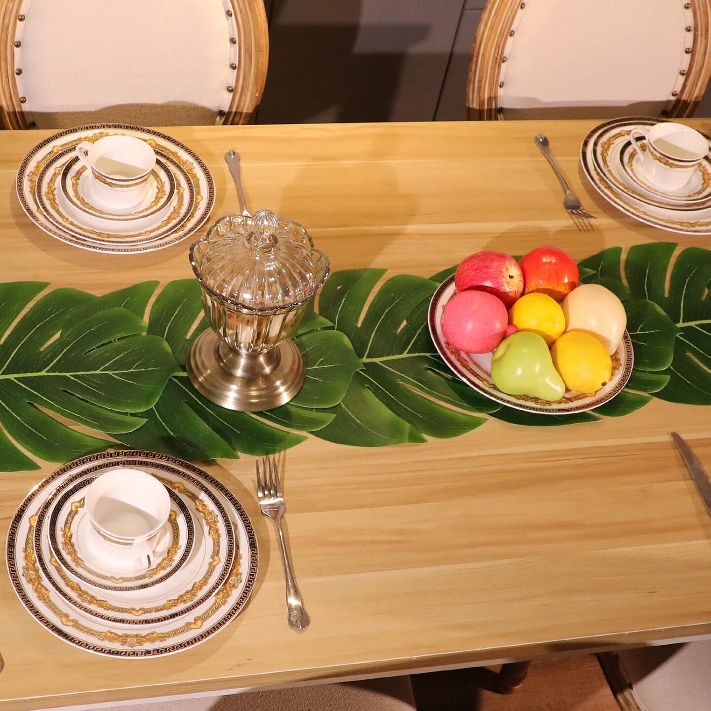 2 Pcs Artificial Palm Leaves Table Runners 72 Inch Long
