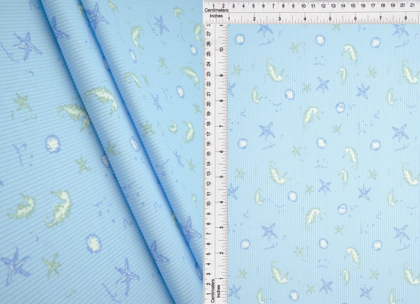 1 Yard Ocean Theme Cotton Feel Rib Knit Fabric 58/59 Inch Wide 2x2 Stretch Rib for Kidswear &#x26; DIY Sewing