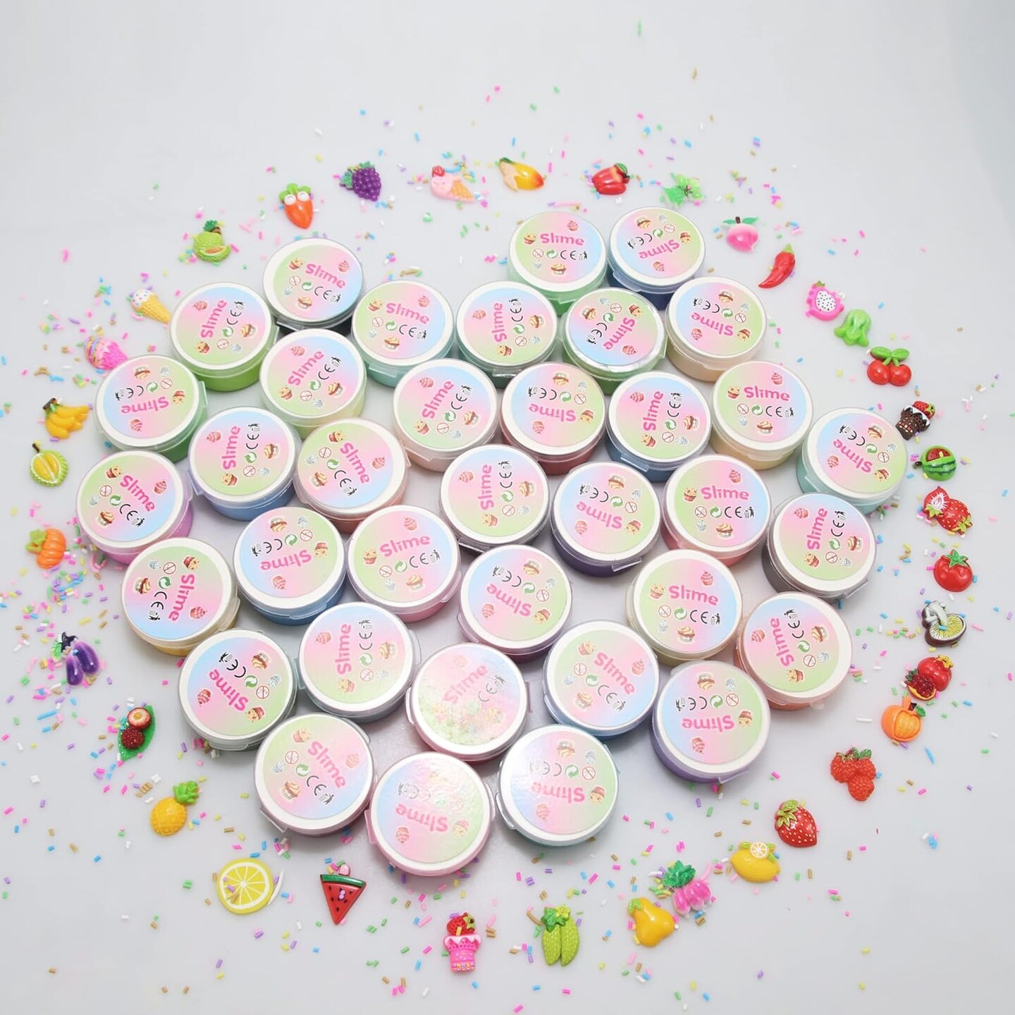 36 Pack Mini Butter Slime Kit with Fruits Charms (36 Colors)