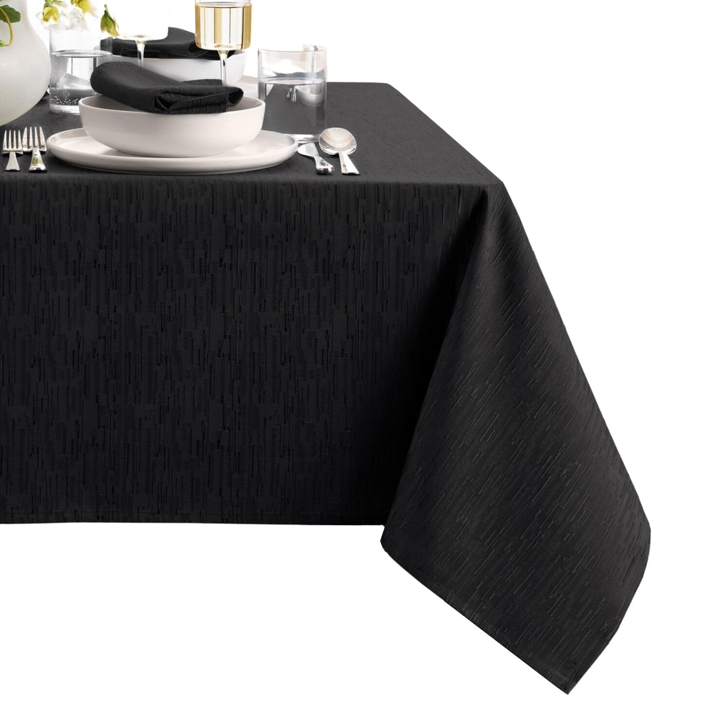 Threadmade Home Continental Solid Texture Water Resistant Tablecloth, Black - 60"W x 102"L