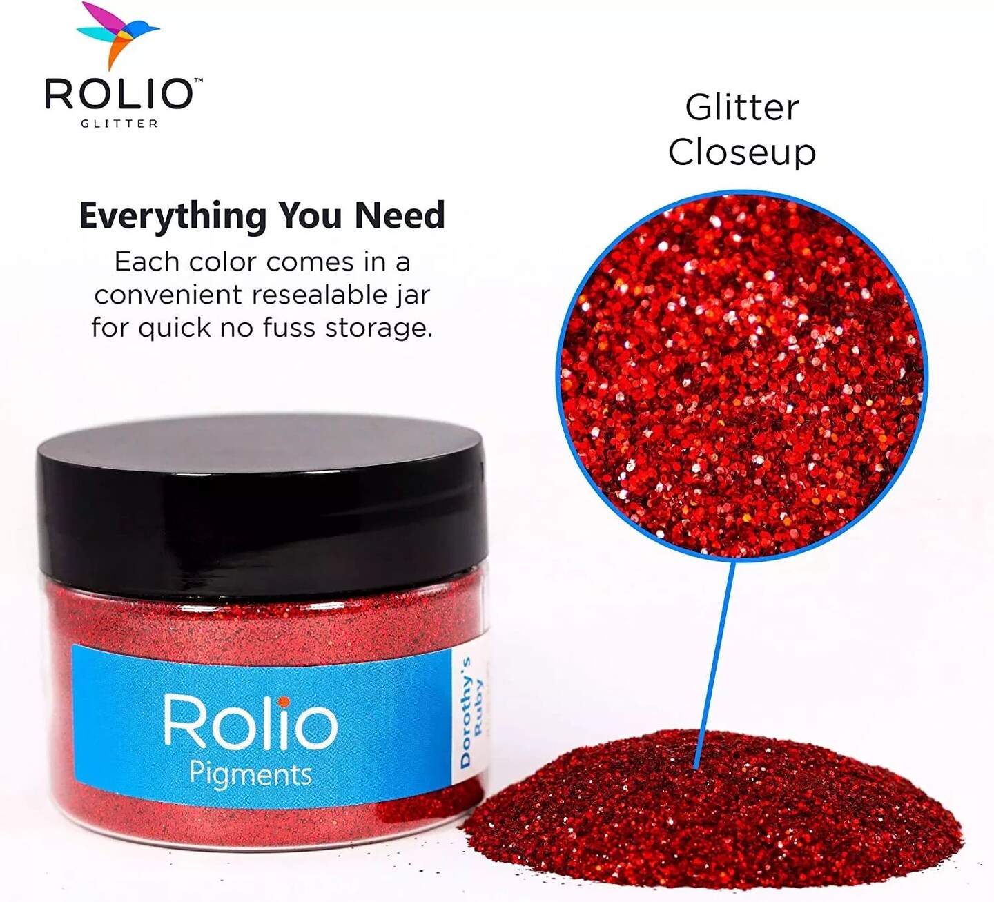 Rolio - 1 Jar Vibrant Holographic Glitter (Dorothy's Ruby) - 1 oz