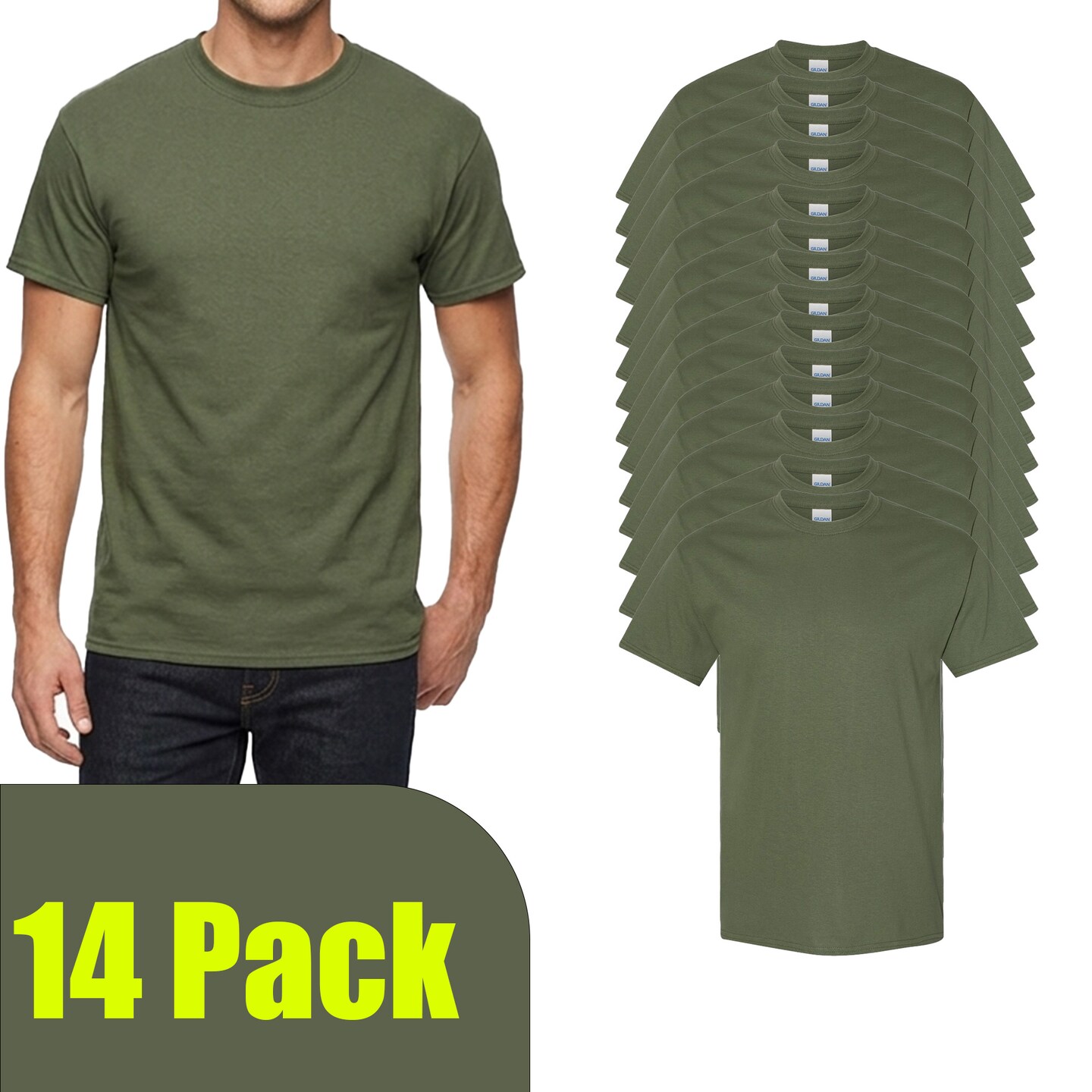 Gildan Military Green Heavy Cotton T-Shirt Blanks for DIY Crafts & Printing Projects