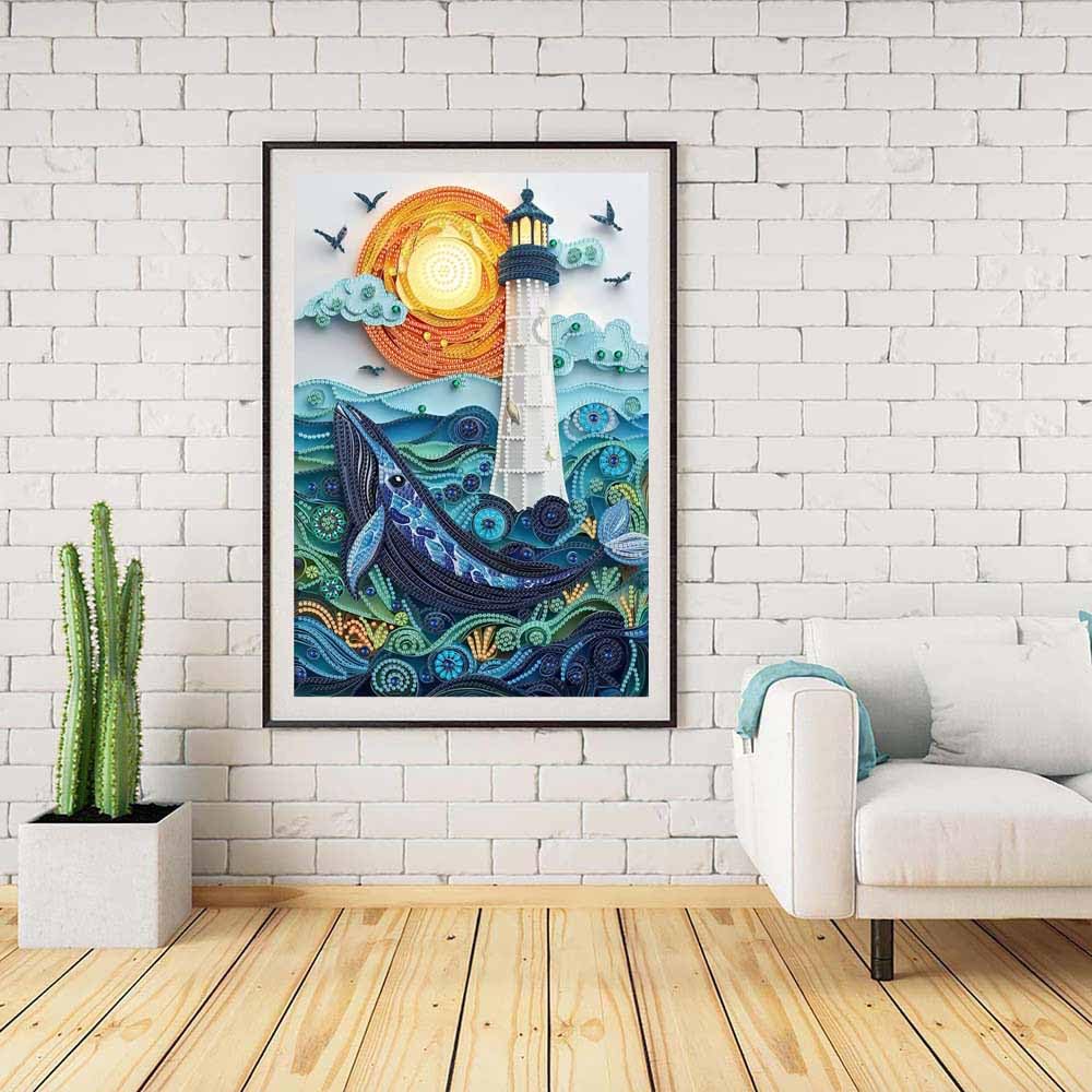 Moon Lighthouse Special Shape Diamond Art Kits for Adults Beginners,DIY Sea Dolphin Crystal Rhinestones Diamond Painting Kit for Adults,5D Diamond Art Painting for Home Wall Decor 12 X 16inch