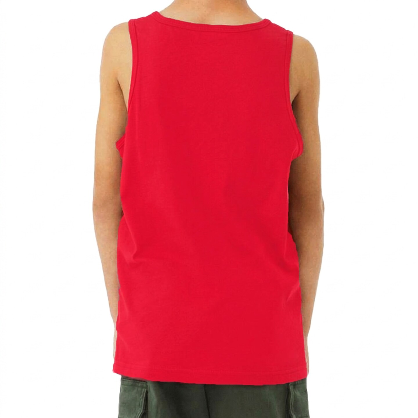 BELLA + CANVAS Youth Cotton Jersey Tank Top, Retail Fit Sleeveless Tee for Custom Printing, Side Seams, Navy & Red, S–L