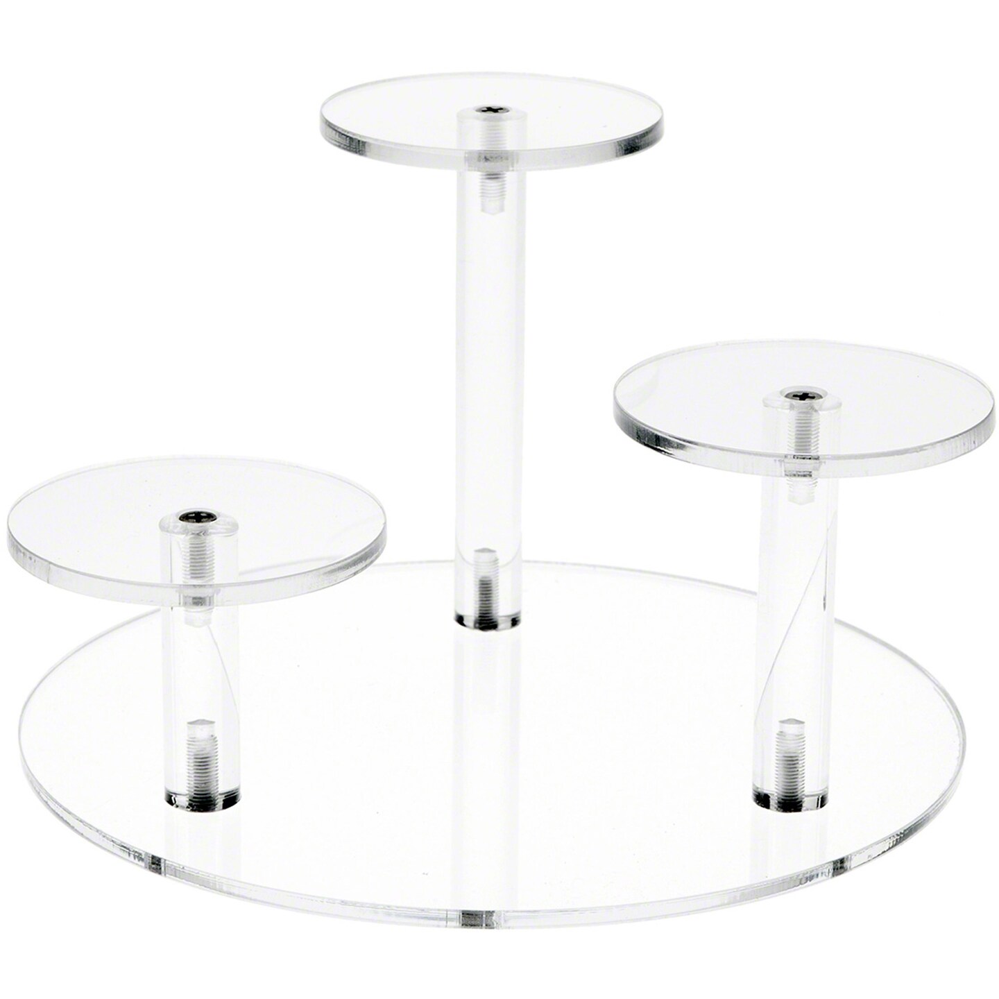 Plymor Clear Acrylic Round 8&#x22; Base Riser with 3 Round 3&#x22; Display Pedestals, 5&#x22; High