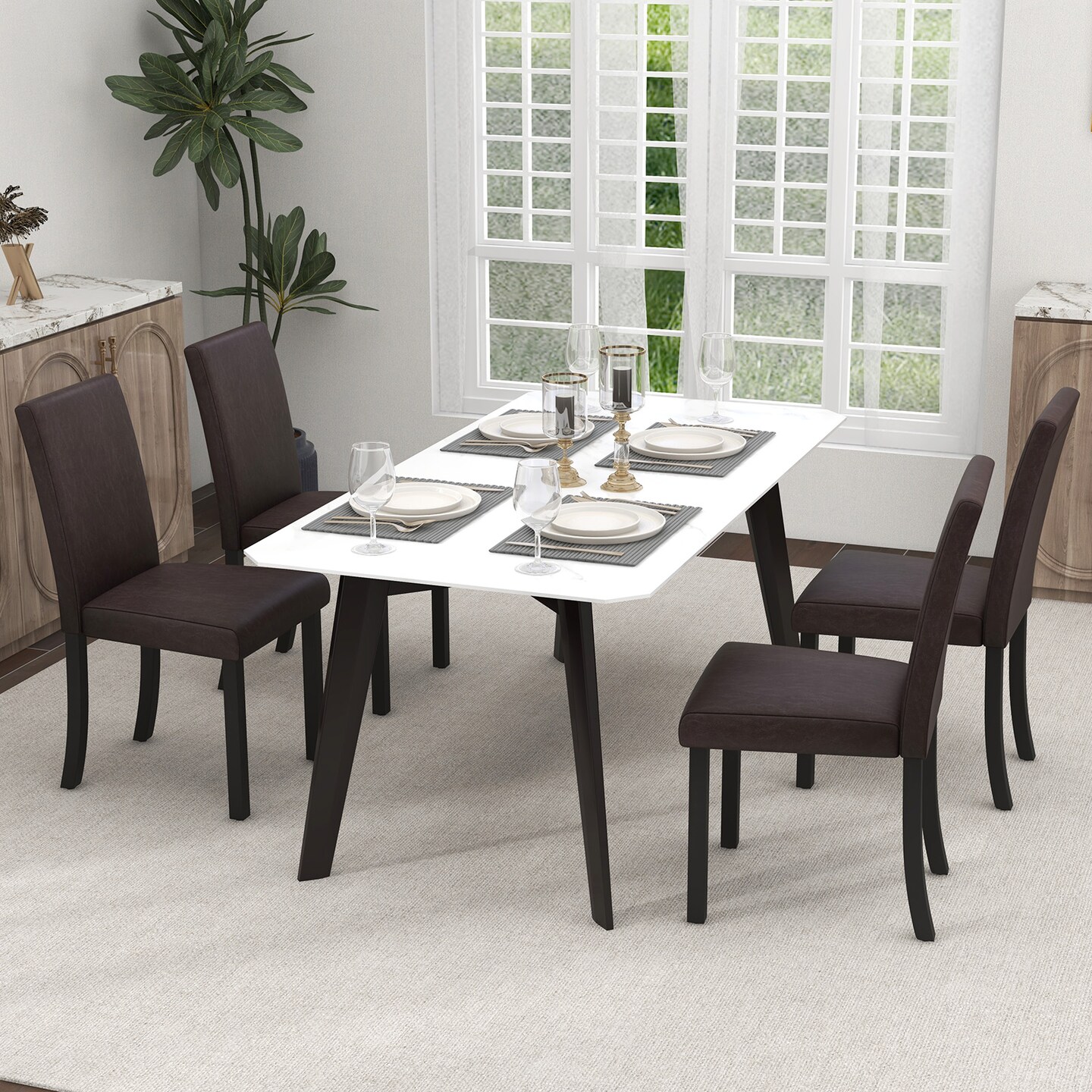 Dining Chair Set of 4 Upholstered Kitchen Dinette Chairs with Wood Frame
