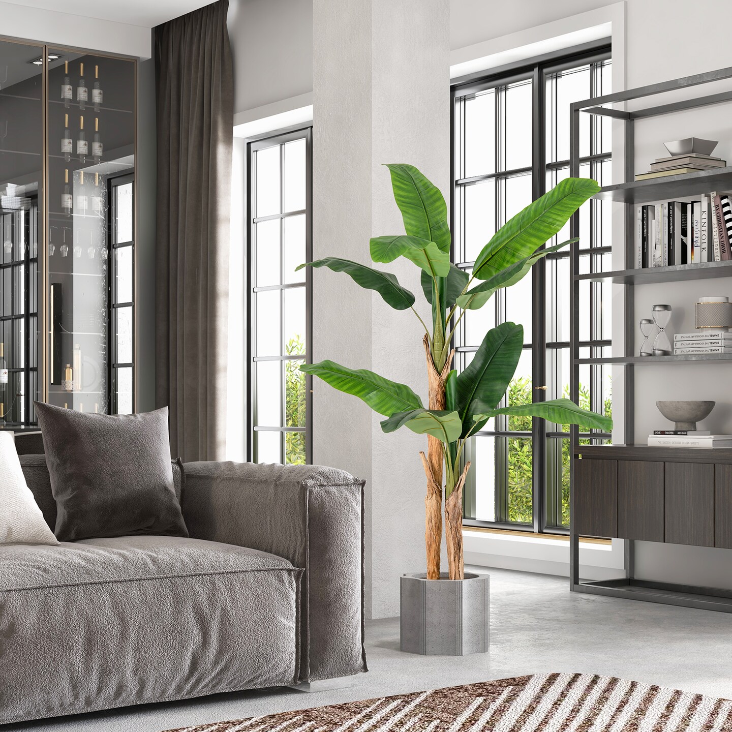 Artificial Banana Leaf Tree with Pot Tall Faux Indoor Plant for Living Room or Bedroom