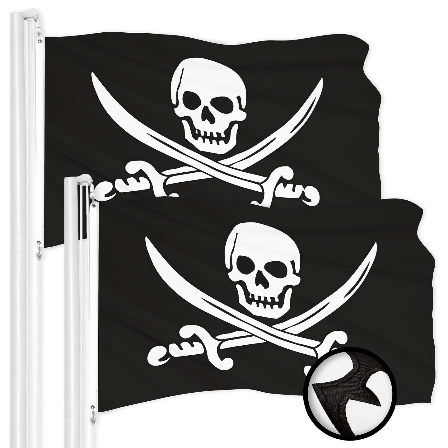 G128 2 Pack: Pirate Jolly Roger Swords Flag | 2x3 Ft | ToughWeave Series Embroidered 300D Polyester | Novelty Flag, Embroidered Design, Indoor/Outdoor, Brass Grommets