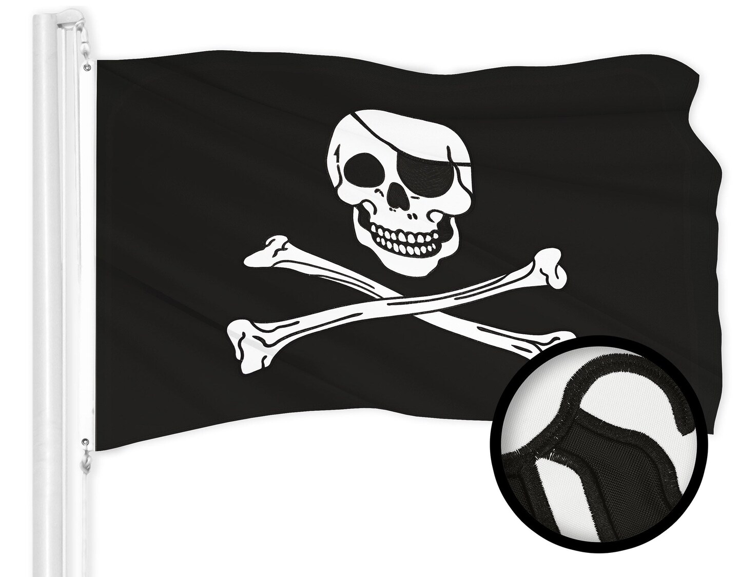 G128 Pirate Jolly Roger Bones Flag | 3x5 Ft | ToughWeave Series Embroidered 300D Polyester | Novelty Flag, Embroidered Design, Indoor/Outdoor, Brass Grommets