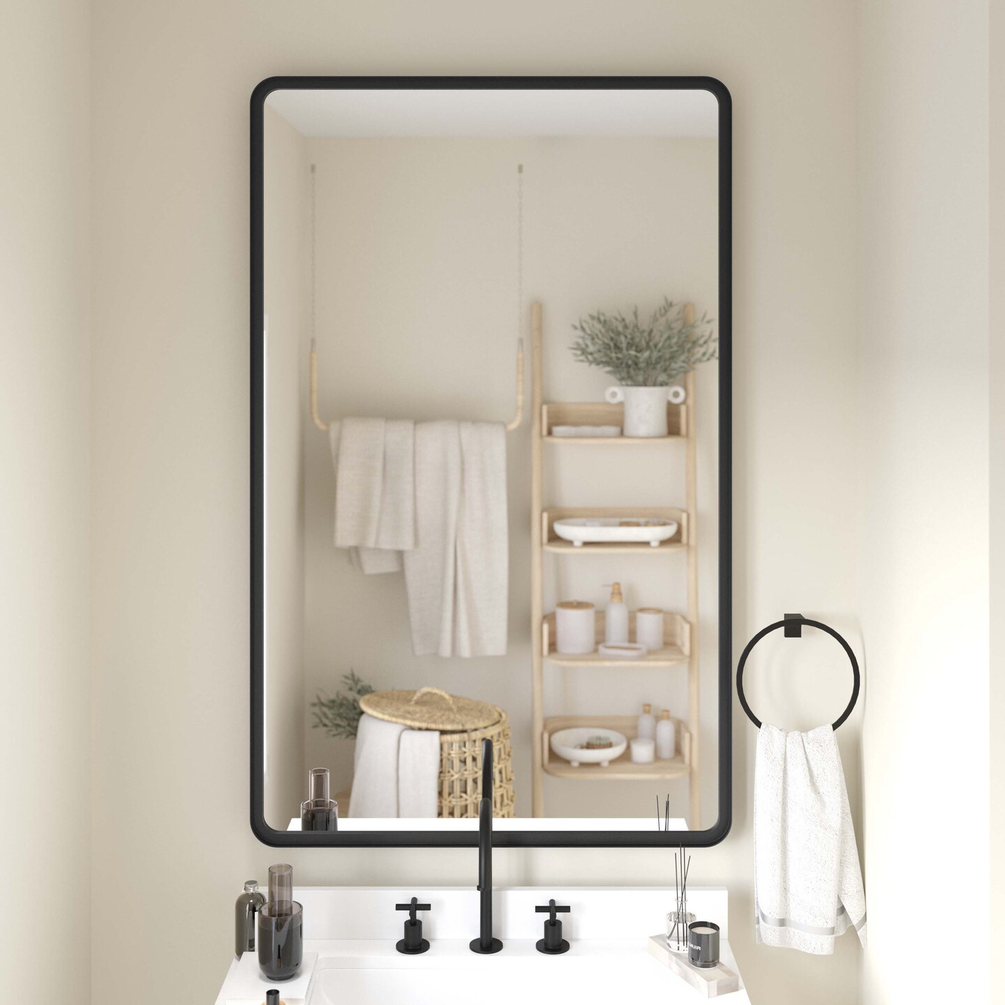 Emma and Oliver Afsin Wall Mirror with Silver Backed Glass for Clarity for Entryways, Bathrooms & More