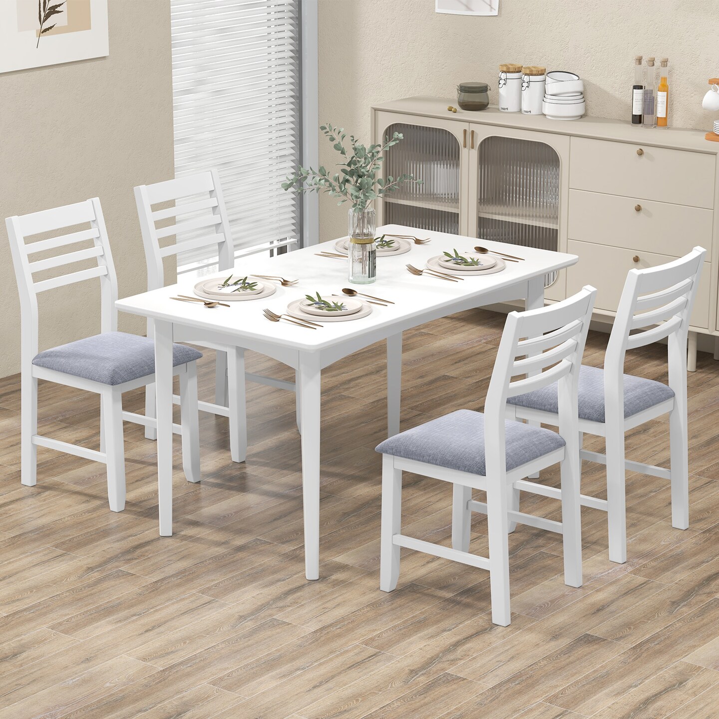 Wooden Dining Chair Set of 2 with Rubber Wood Frame and Padded Cushion