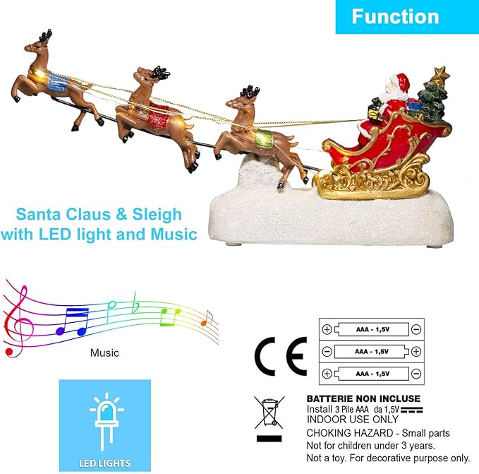 Santa's Sleigh and Reindeer Assortment - Christmas Reindeer Car with LED Light UP