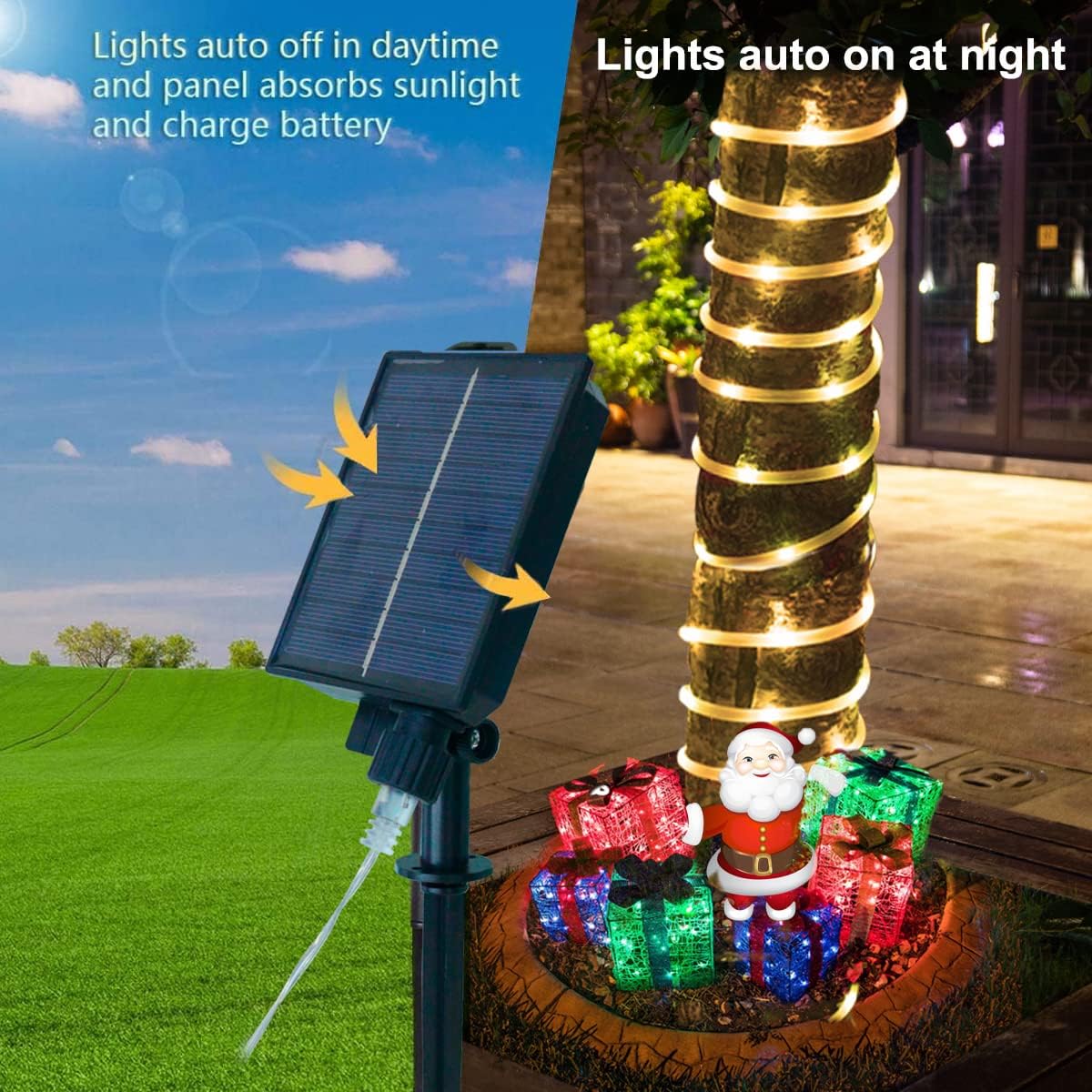 18 Colors 33FT Solar Rope Lights Outdoor Waterproof LED, Color Changing 100 LED Rope Lights Blue Green Pink Fairy String Tube Lights Remote Timer for Garden Fence Tree Party Christmas Holiday Decor