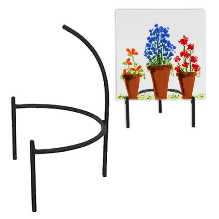 1/2 Round 8.75 Inch Art Table Display Stand, Black Matte Wrought Iron, Fused Glass Art Base, Plate Stand/Plate Holder, Panel Stand