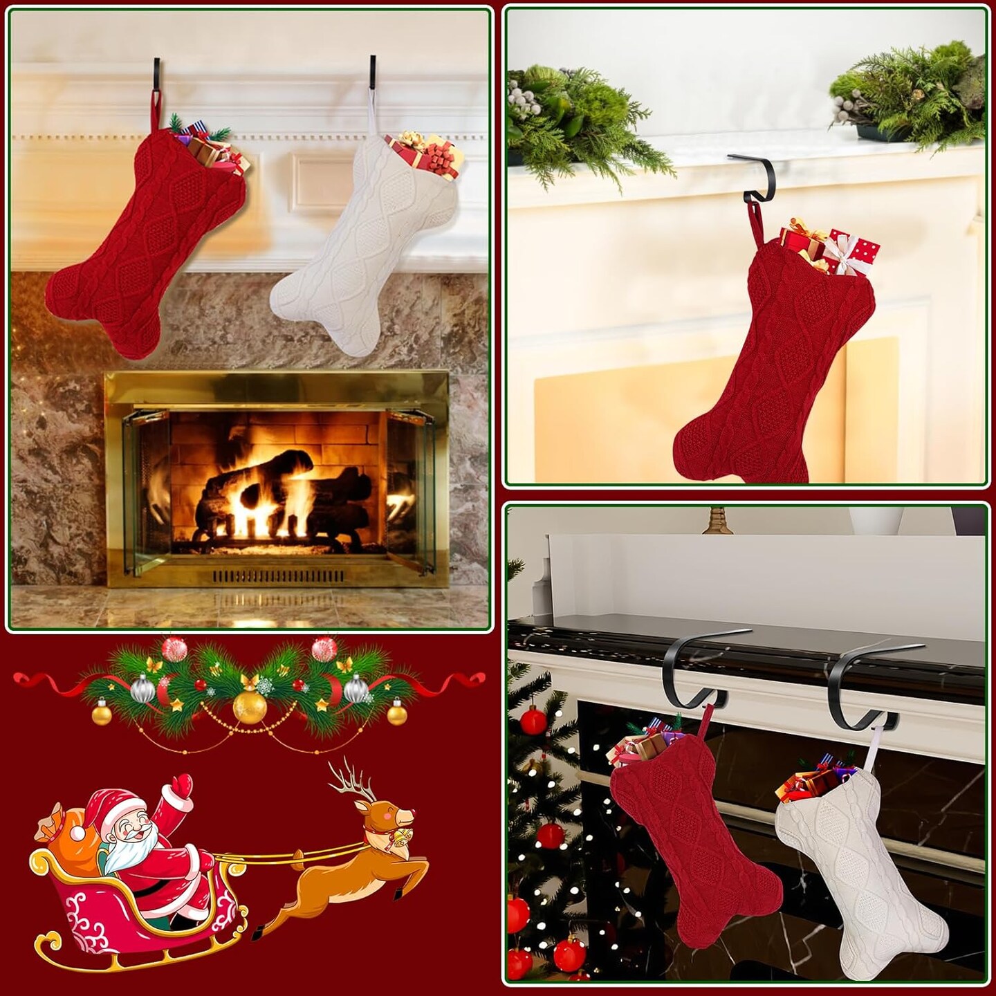 Christmas Stocking Holders with Scratch Protection for Fireplace Mantle, 5 Pack Christmas Stocking Holder for Christmas Stockings Filled with Gifts, Christmas Decoration Supplies (Black)