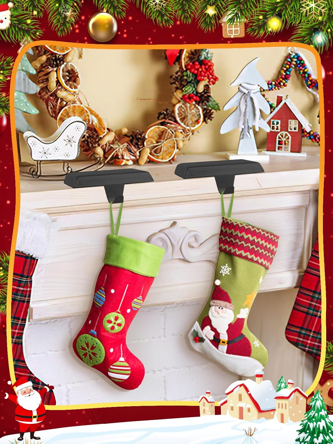 Christmas Stocking Holder, 8 Packs Mantel Stocking Hangers Fireplace Stocking Holders Bases for Christmas Decorations (Black)