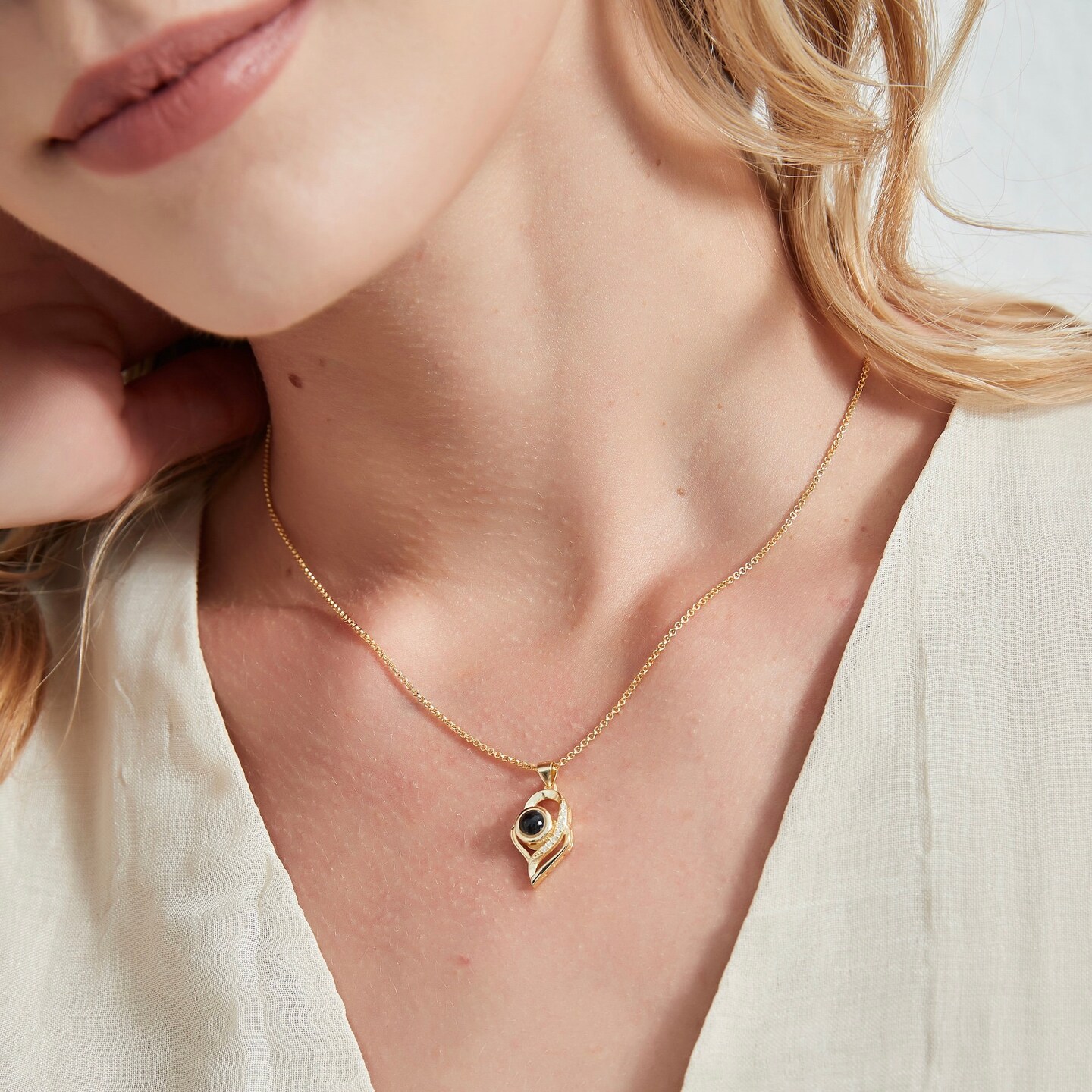 PERIMADE Heart Photo Projection Necklace • Personalized Memorial Photo Pendant • Custom Picture Silver Jewelry • Best Friend Gift • N0254 product 3