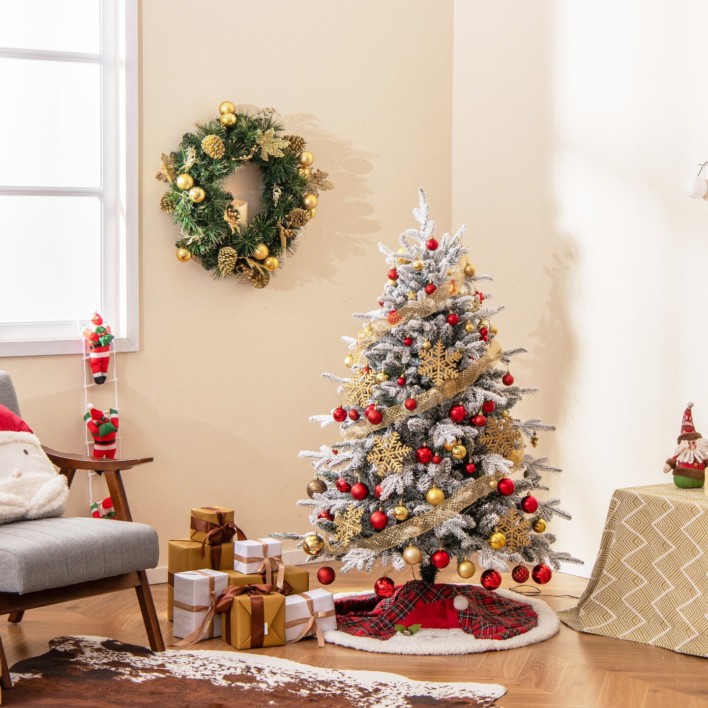 7 Feet Flocked Christmas Tree with 8 Lighting Modes and Multi-Color LED Lights-7 ft