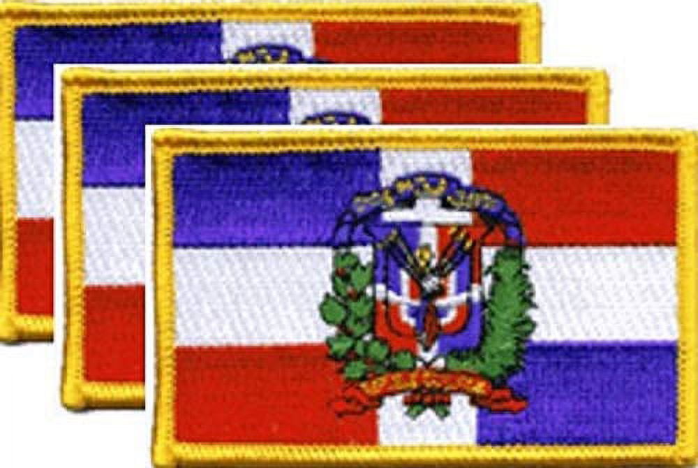 Dominican Republic Flag Patch Set - Pack of 3 Embroidered Iron On or Sew On Emblems. 3.5" x 2.25"