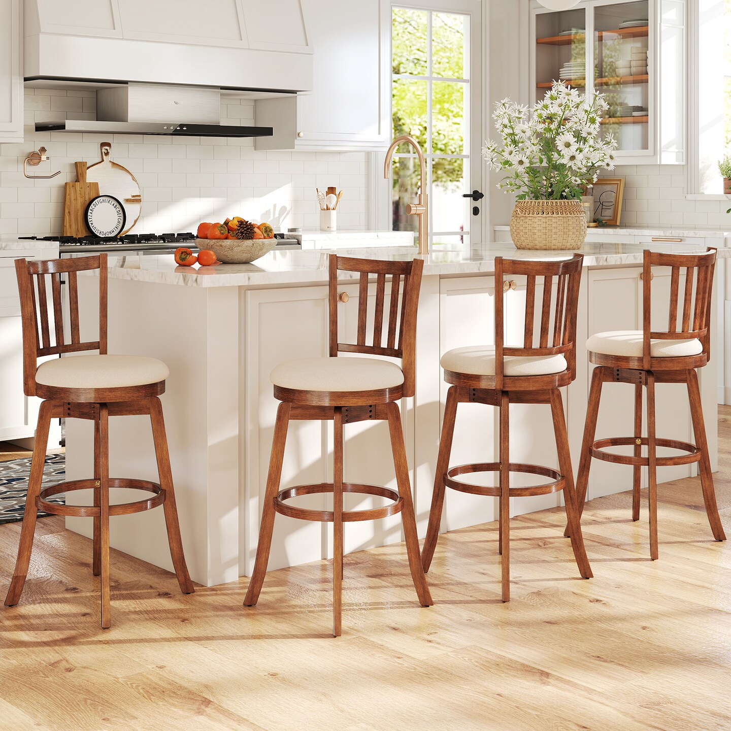 Counter Height Swivel Chairs with Upholstered Seats and Backrest Set of 2