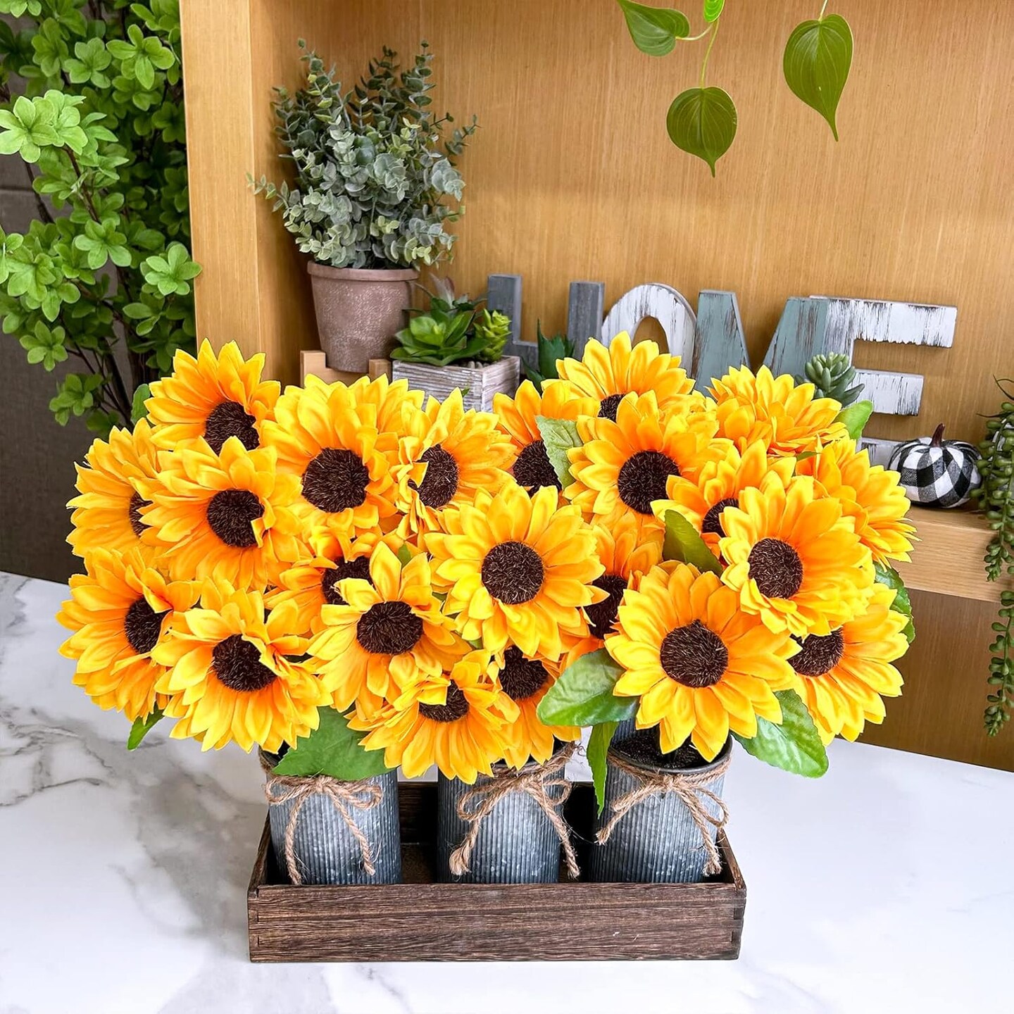 6 Pcs Summer Sunflower &#x2013; 11.8&#x22; Yellow Silk Artificial Flowers for Floral Arrangements, Vases &#x26; Outdoor Decor