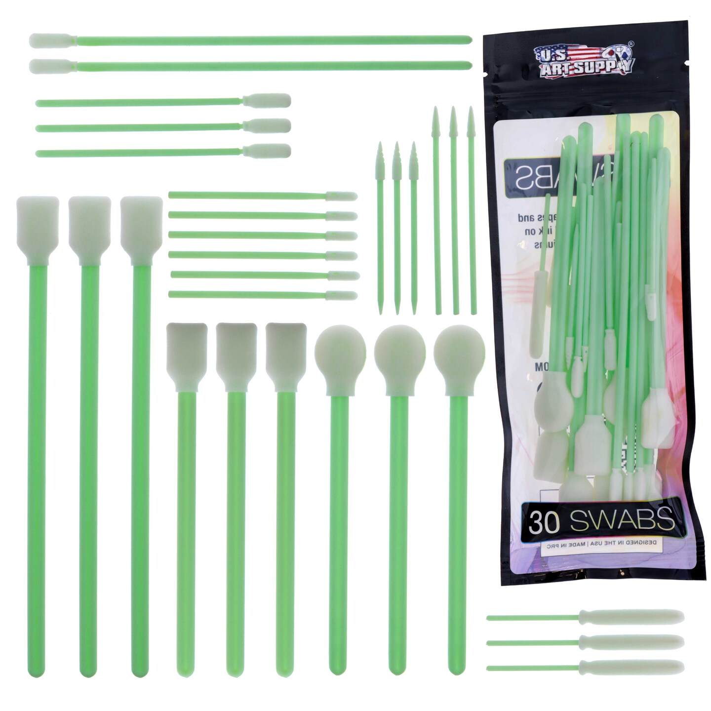 30 Alcohol Ink Blending Swabs - Foam Tip Brushes, Assorted Shapes &#x26; Sizes - Mixing, Blending, Lift Ink, Dye, Paint, Draw, Yupo Paper