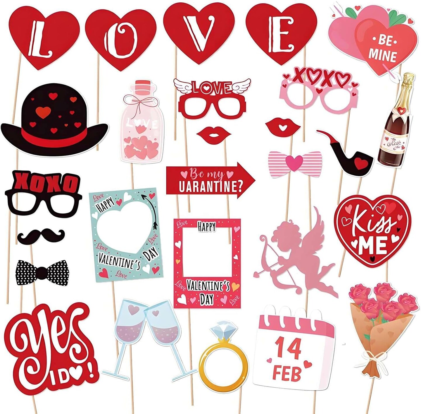 Happy Valentine&#x27;s Day Photo Booth Props 27 Pcs Valentines Day Selfie Photobooth Props Decorations,Valentine Photo Props Funny Backdrop Decorations