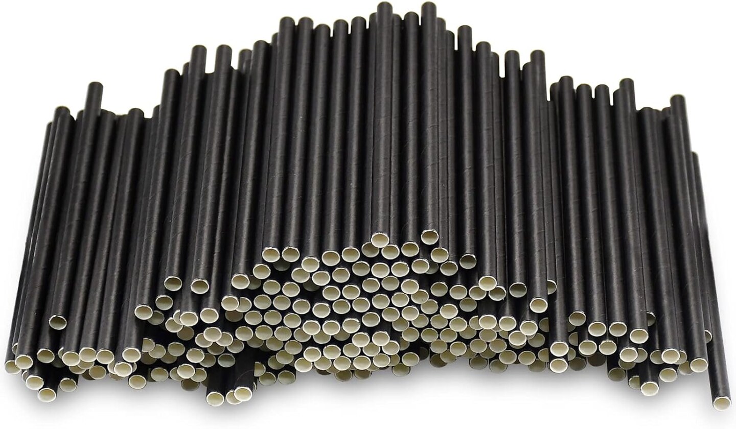 Short Paper Straws Bulk 5.5 inch - 500 ct. Disposable Black Paper Drinking Straw, Sip Stirrers for Cocktail, Coffee and Short Drinks