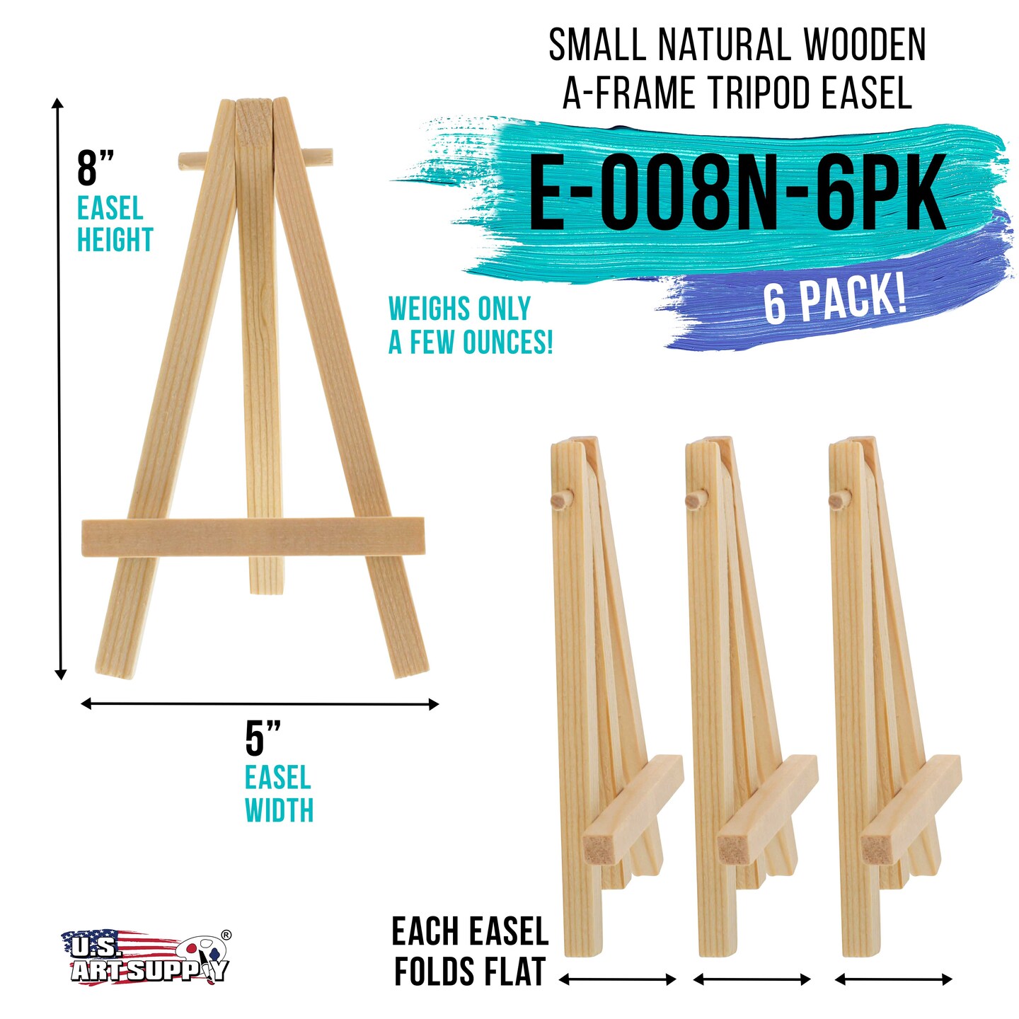 8&#x22; High Small Natural Wood Display Easel (6 Pack), A-Frame Artist Painting Party Tripod Mini Easel - Tabletop Holder Stand for Canvases, Kids Crafts