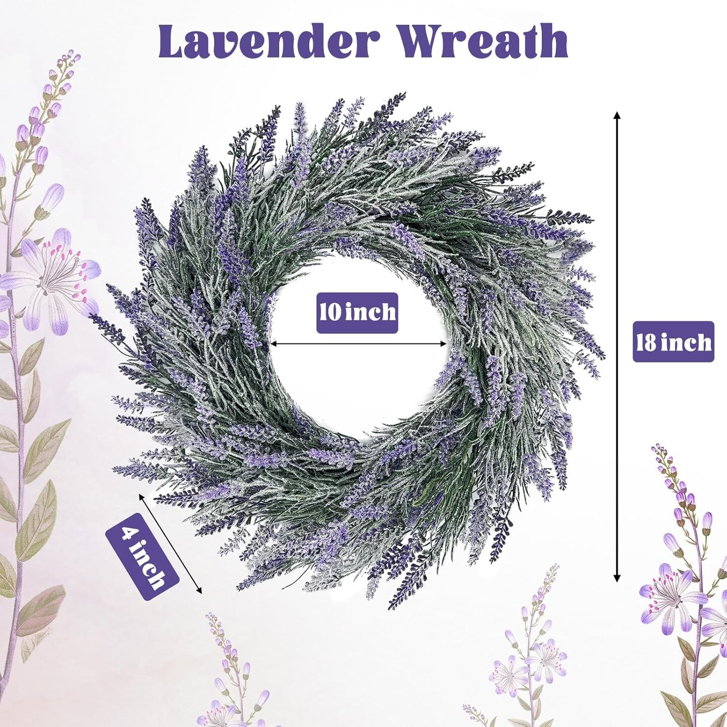 18 Inch Artificial Lavender Spring Wreath for Front Door Wall