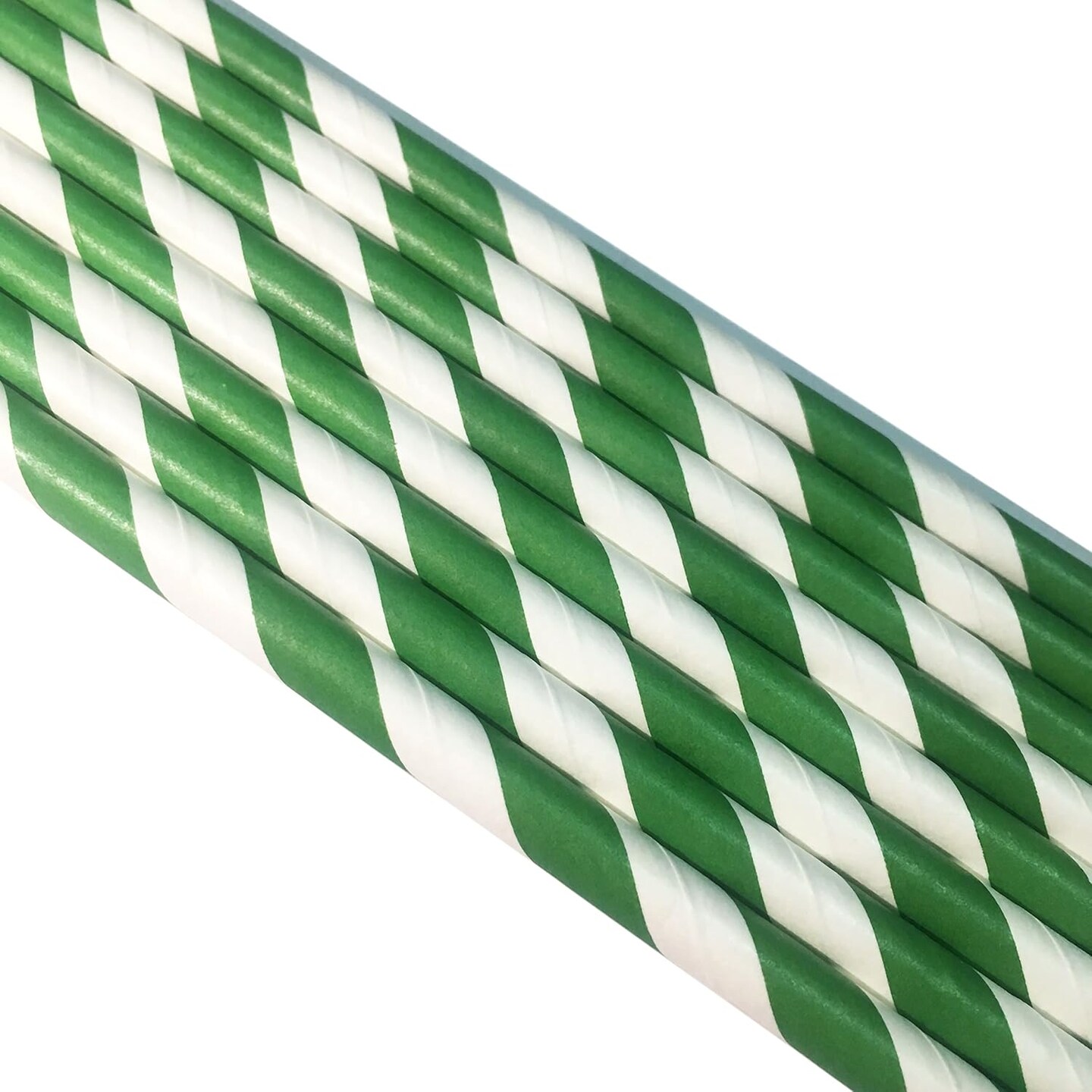 Forest Green Striped Paper Straws, Premium [100 Pack] Disposable Green And White Striped Paper Drinking Straws for Christmas Spring Party Supply