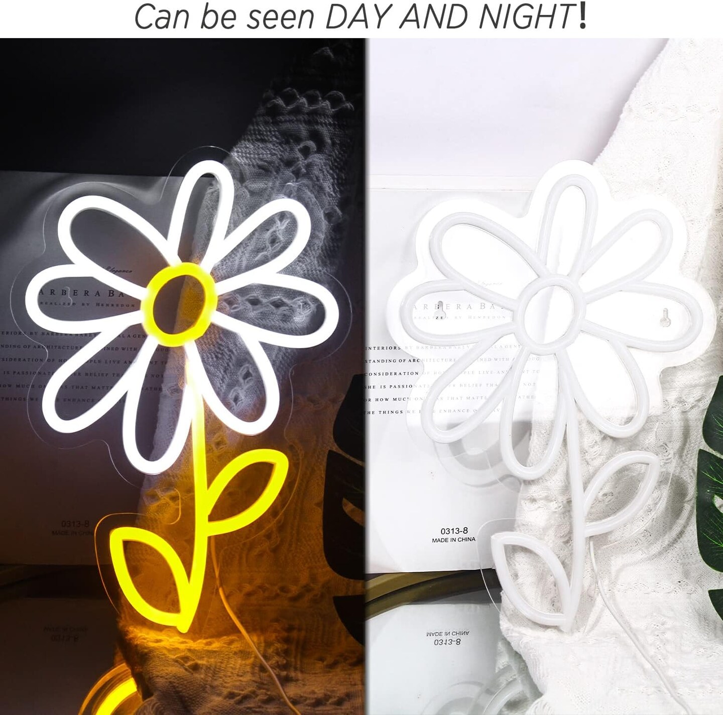 Summer Daisy Flower Neon Sign &#x2013; White &#x26; Gold LED Light for Bedroom &#x26; Party Decor (USB Powered)
