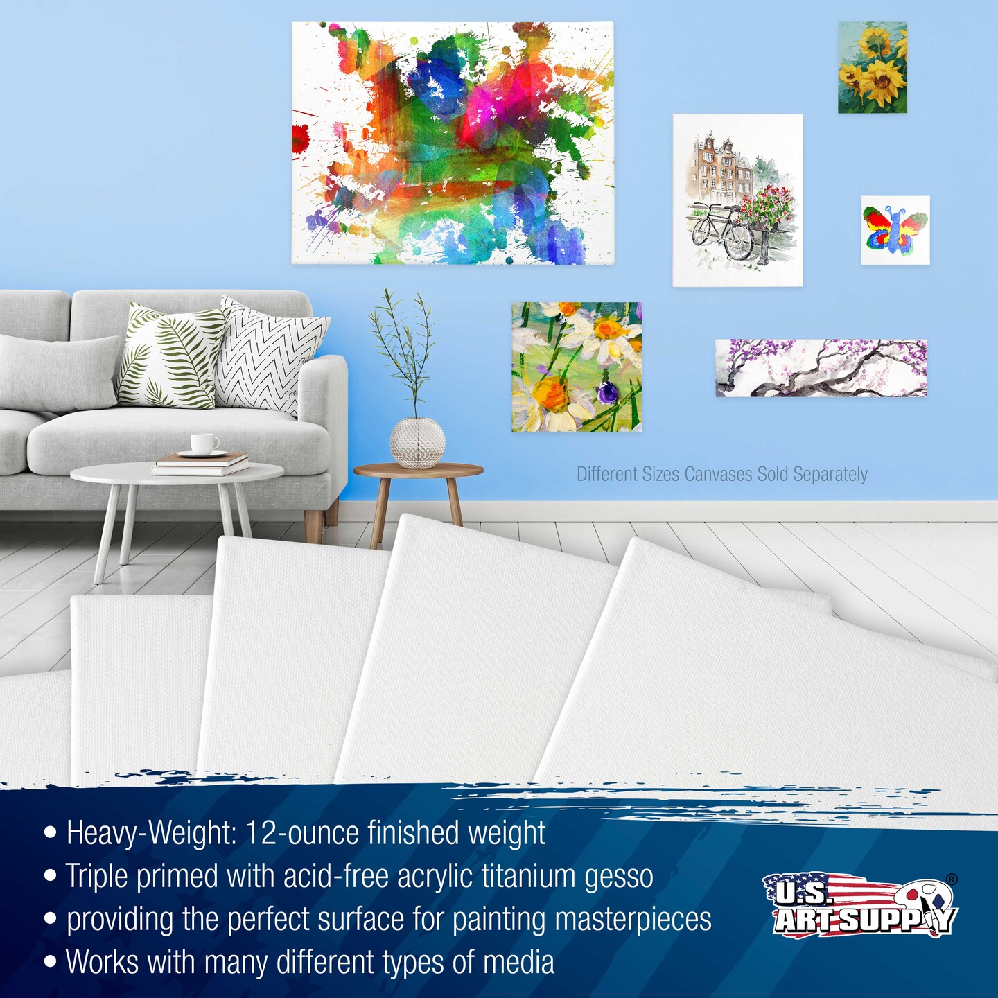 18 x 36 inch Stretched Canvas 12-Ounce Triple Primed, 6-Pack - Professional Artist Quality White Blank 3/4&#x22; Profile, 100% Cotton, Heavy-Weight Gesso