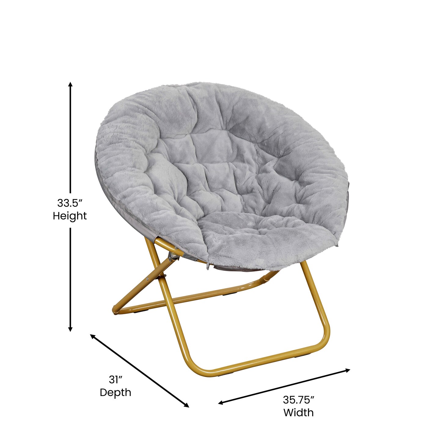 Emma and Oliver Ersa Oversize Folding Saucer Chair with Cozy Faux Fur Cushion and Metal Frame for Dorms, Bedrooms, Apartments and More