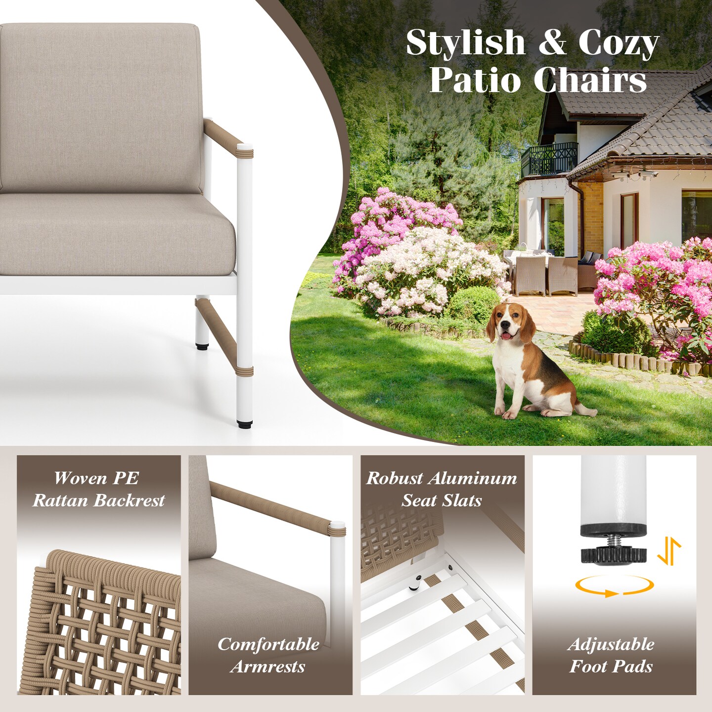 2 Packs Patio Aluminum Sofa with Wicker Backrest and Armrests Ideal Addition for Outdoor Use