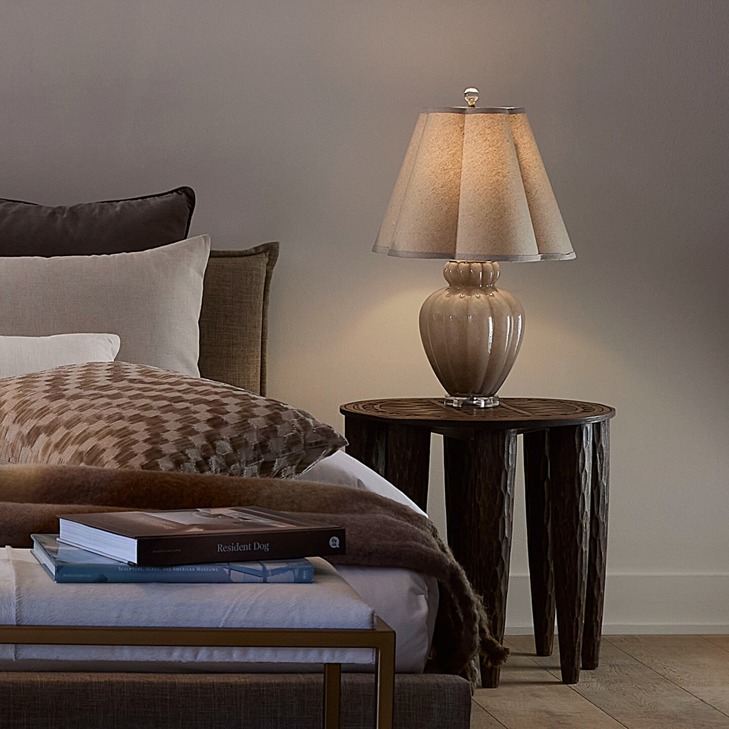 Jamie Young Company Hand-Blown Glass Table Lamp with White Scallop Shade - 23" - Taupe