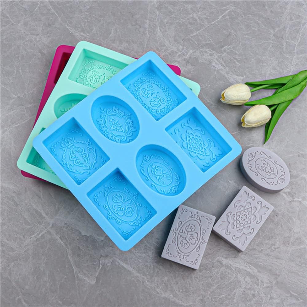 2-Pack Silicone Soap Molds – Rectangle, Oval & Flower Shapes for Handmade Soap.