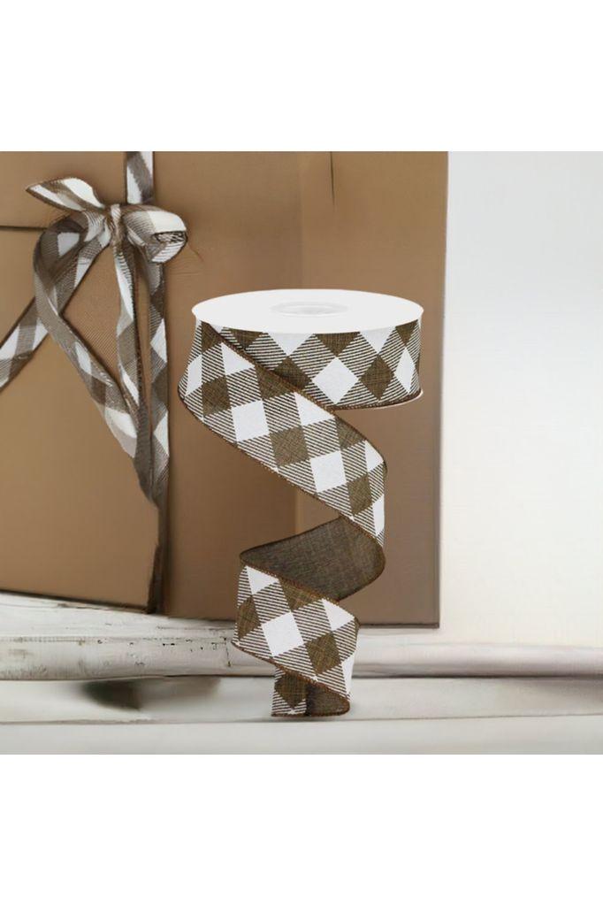 1.5&#x22; Diagonal Check On Royal Ribbon: Brown &#x26; White (10 Yards)