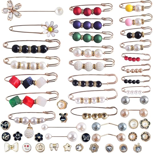 Charms for Socks 50pcs Brooches and Pins for Women Brooch Pins Button Pins Rhinestone Pearl bling Gold Junk Sock Jewelry Charms Brooch Pins Bulk Decorative Safety Pins for Shoes Clothes Hats Pant
