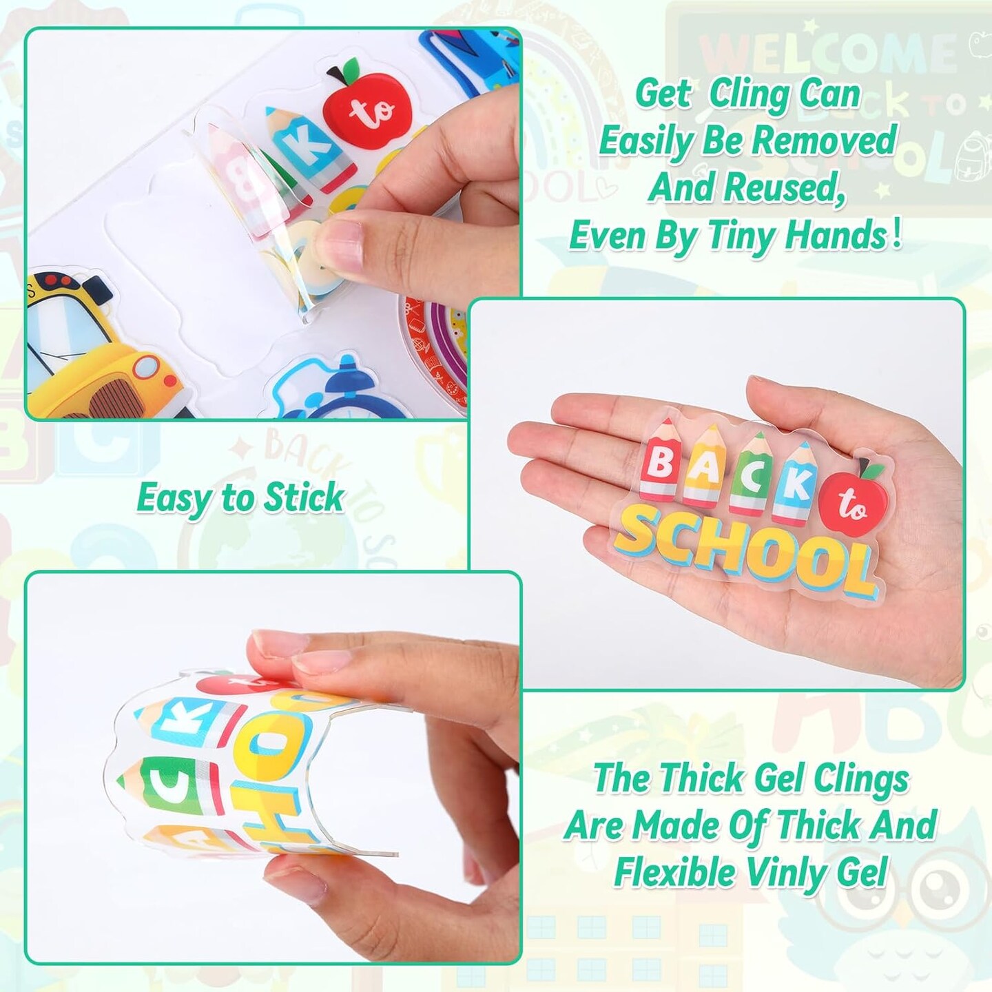 50 PCS Back to School Window Thick Gel Clings Stickers