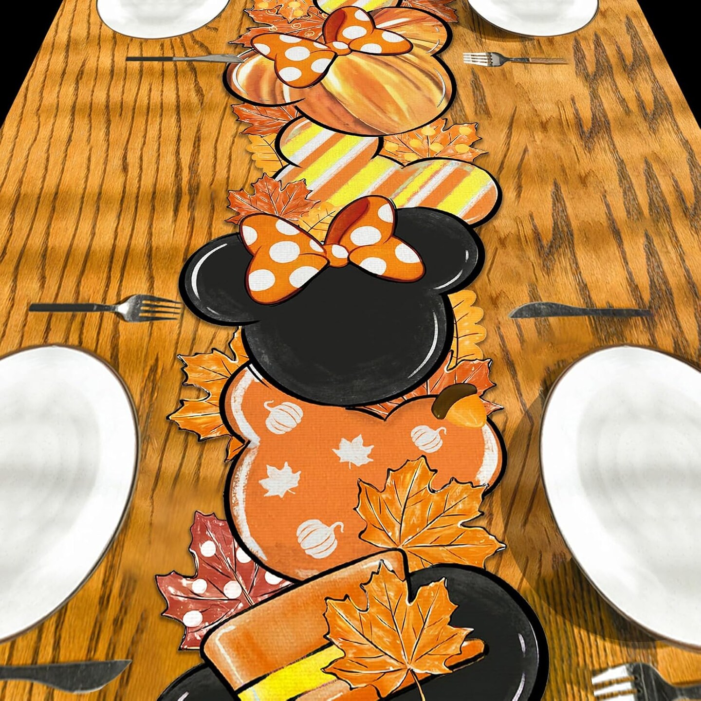 Fall Table Runner Autumn Table Cover Thanksgiving Cartoon Mouse